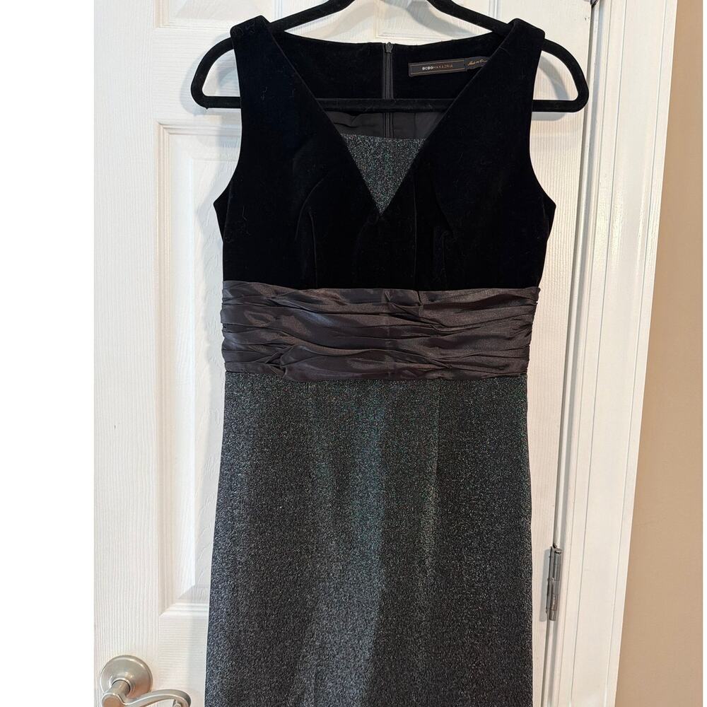 BCBG MaxAzria Y2K Black Velvet Sparkle Mini Dress Sleeveless Size 2